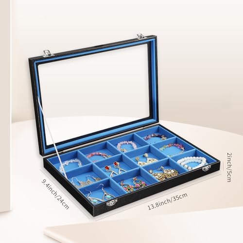 Stratalife 12 Grid Bracelet Jewelry Box, Bangle Holder Organizer with Lid - color: Blue-Black, size: 12 Grid