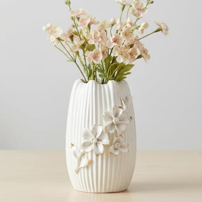 White Ceramic Vase,7 Inch Textured Modern Flower Vase - color: White, size: 7 inch