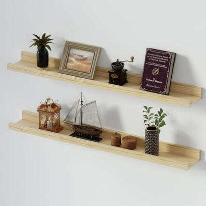 SAUMONIERES Picture Ledge Shelf Floating Book Shelves Set of 2 Wall Mounted Solid Wood for Bedroom Bathroom Living Room Kitchen, 36 Inch Natural - color: Natural-unstained, size: 36 inch