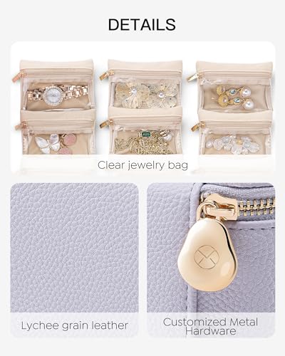 VLANDO Travel Jewelry Box with Clear 6 Velvet Bags,Purple - color: 6PCS-Purple