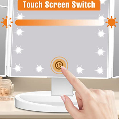 FASCINATE Trifold Vanity Mirror with Lights, Make up Mirror with Lighting