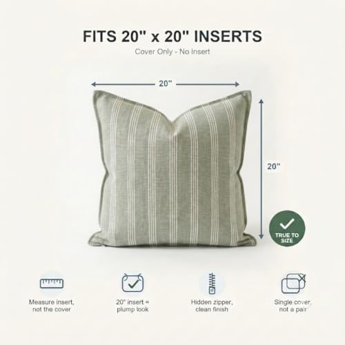 SanVia Designer Cotton Throw Pillow Covers 20x20 for Nooks, Beds & Sofas - color: Sage Green, size: 20" x 20" (Pack of 1)