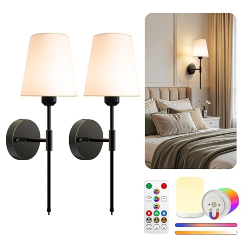 Adetu Battery Operated Wall Sconce Set of 2, Black Wall Sconces
