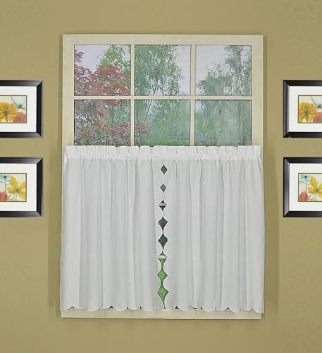 Today's Curtain, Orleans Scallop Curtain, White 36" Tier Pair and Tieback, 60" W x 36" L, White - color: White, size: 60"W x 36"L (Pack of 1)