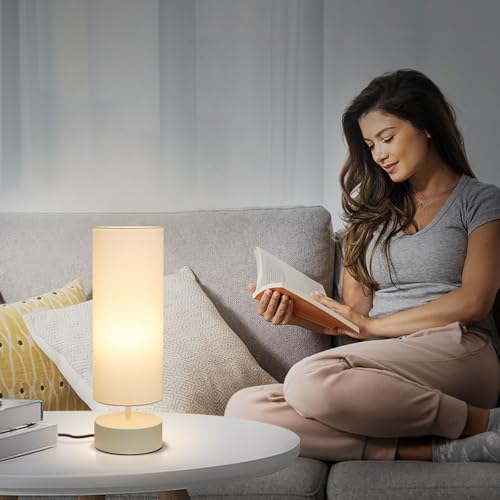 Touch Control Table Lamp, 3 Way Dimmable Bedside Lamp, Modern Desk Lamp - color: Cream Base with Beige Shade