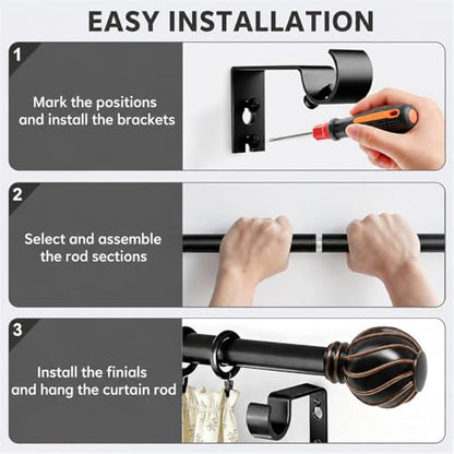Black Curtain Rods for Windows 28 to 48 Inch 7/8" Diameter Small - color: Black, size: 18"-60"|1 Pack
