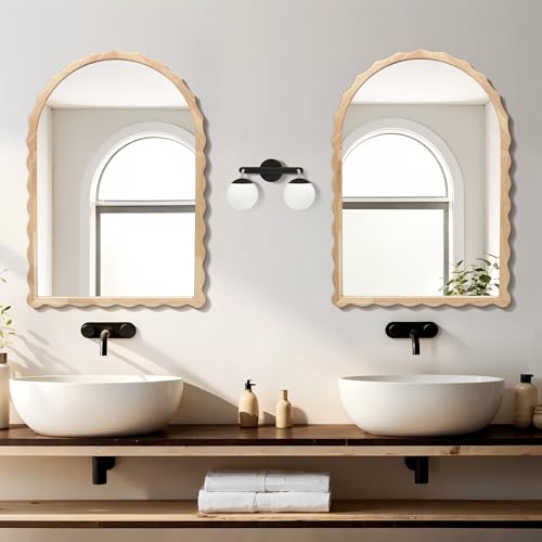 LuxenHome Arched Wall Mirror, 34" x 23.5" Large Wooden Decorative Mirrors