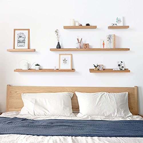 HOMWOO 36 Inch Floating Shelves Long Wall Shelf, Wall Mounted Natural Wood Picture Ledge Shelf for Living Room,Bedroom,Bathroom & Kitchen - size: 36 inches