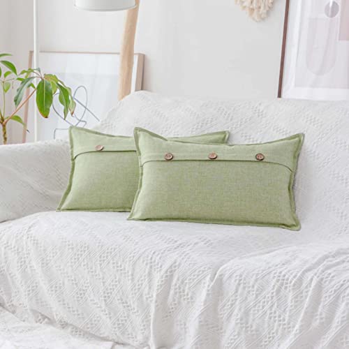 Home Brilliant Pillows Covers for Sofa Rectangular Button Modern Farmhouse Rustic Linen Burlap Couch Throw Pillows for Couch Decor, Set of 2 12x20 inches(30x50cm), Grass Green - color: Grass Green, size: 20" x 12" (Pack of 2)