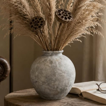 Rustic Farmhouse Ceramic Vase, 7.9 Inch, Terracotta Decor - color: White Gray