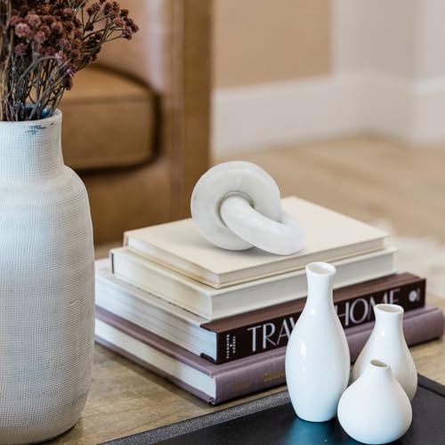 Marble Chain Link Decor - Small Bookshelf Decorative Object, Marble Decor Mid Century Modern Marble Accent for Neutral Home Decor, Room Decor, 3x4x3 Inches (White Chain) - color: White Chain