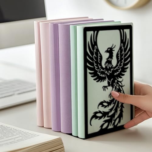 Peacoblue 5.3"x4.3"x7.9" Metal Bookends, Heavy Duty Book Ends for Shelves - style: Phoenix