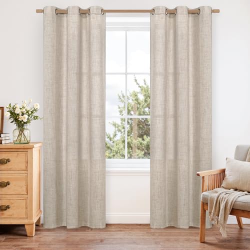 YoungsTex Natural Linen Curtains 42 X 84 Inch Long for Living Room 2 Panels - color: Natural, size: 42"W x 84"L (Pack of 2)