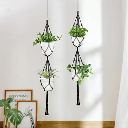 Belit 2 Tier Macrame Plant Hangers, 51 Inch, 2 Pack Black - color: Black, size: 51"- 2 Tier