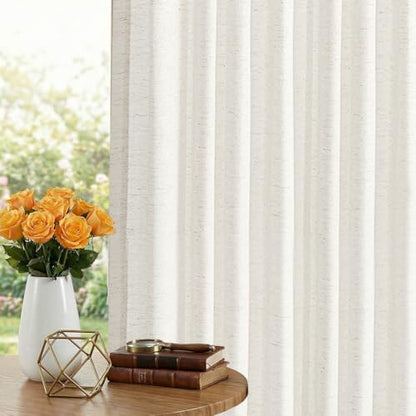 PrinceDeco White Linen Semi Sheer Curtains for Bedroom/Living Room,52x63 - color: White, size: 52"W x 63"L (Pack of 2)