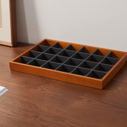 Oirlv Solid Wood Jewelry Tray,Jewelry Drawer Organizer,24 Grid(Grey) - color: Grey 24 grid tray