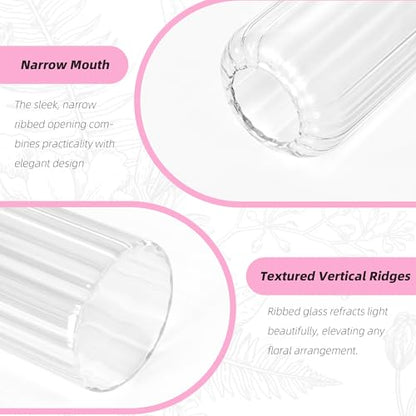 Glass Bud Vases Set of 24, Ribbed Small Flower Glass Vases for Centerpieces - color: Ribbed-24pcs