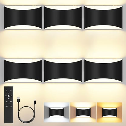 Battery Operated Wall Sconces Set of 6 Rechargeable Wireless Black - color: Black, size: 6 Pack