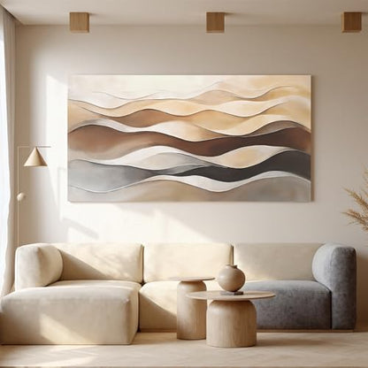 Large Brown White Wavy Stripes Abstract Wall Art For Living Room 29"×58" - color: LAI-11A, size: 58"L x 29"W