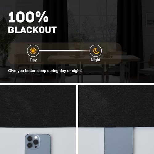 100% Blackout Linen Textured Curtains for Children's Room, Bedroom, Light Weight Curtains with Grommets Top, Full Blackout Curtains Privacy Protection, Black, 52" W x 63" L, 2 Panels - color: Black, size: 52"W x 63"L (Pack of 2)