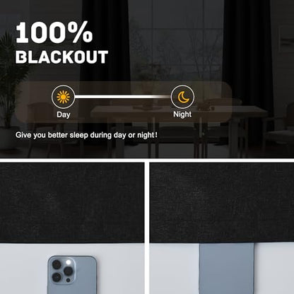 100% Blackout Linen Textured Curtains for Children's Room, Bedroom, Light Weight Curtains with Grommets Top, Full Blackout Curtains Privacy Protection, Black, 52" W x 63" L, 2 Panels - color: Black, size: 52"W x 63"L (Pack of 2)