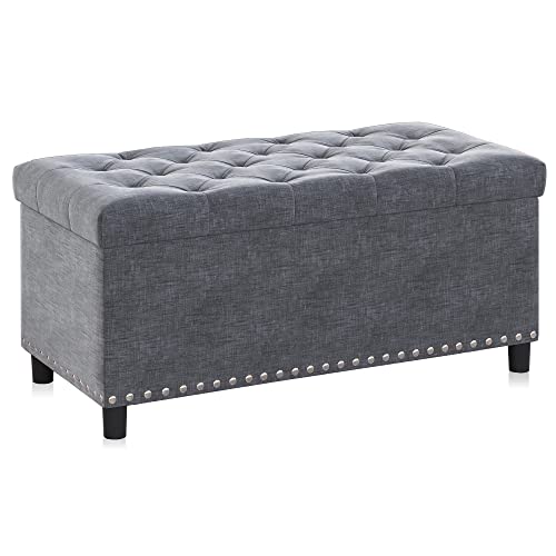 BELLEZE Storage Ottoman, Tufted Ottoman with Close Hinge, Foot Rest for Living Room (Gray, 31 inch) - color: Gray B
