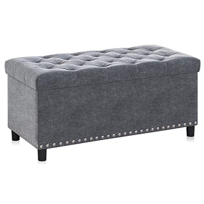 BELLEZE Storage Ottoman, Tufted Ottoman with Close Hinge, Foot Rest for Living Room (Gray, 31 inch) - color: Gray B