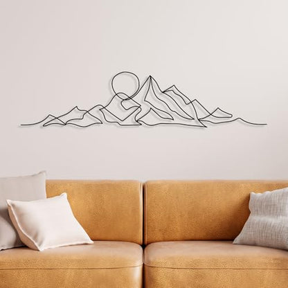 DecoSoul Mountain Large Metal Wall Art - Minimalist Mountain Range View, Unique Home Decor for Living Room - Metal Wall Hanging, Housewarming Gift - style: Mountain Sunrise