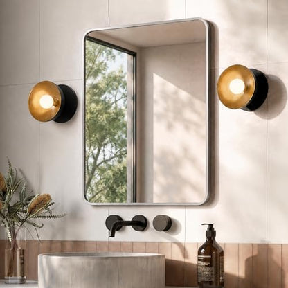 DeerValley Bathroom Mirror with Black Frame, Rounded Rectangle - color: Silver, size: 36"L x 30"W