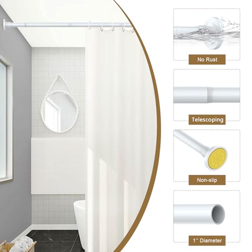 GXOACKJ White Shower Curtain Rods - 31-80 Inch Spring Tension Shower Rods for Bathroom, Adjustable, No Drilling, No Rust, Stainless Steel - color: White, size: 31-80 inches