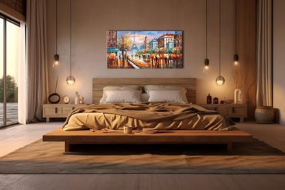 Alenoss Modern Oil Paintings Paris Eiffel Tower Landscape Wall Art 48x24 Inches - color: AL-B94
