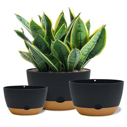 Koalaime 8/10/12 Inch Pots for Indoor Plants, Large Self Watering Planters with Drainage and Saucers, Plastic Outdoor Flower Pot, Set of 3, Grey - color: Gray
