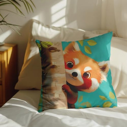 Cute Red Panda Pillow Cover, Kids Woodland Animal Decor, 18x18 Inch - color: Peeking Red Panda