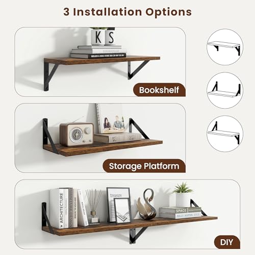 Axeman 20 Inch Floating Shelves, 8 Inch Deep Brown Wall Shelves Set of 2 - color: Rustic Brown, size: 20 Inch