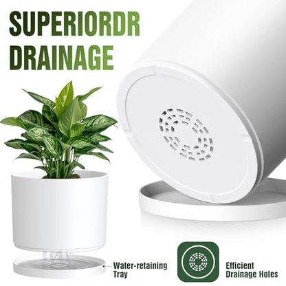 10/9/8 Inch Plant Pots 3 Pack, with Drainage Hole & Saucers - color: Matte White