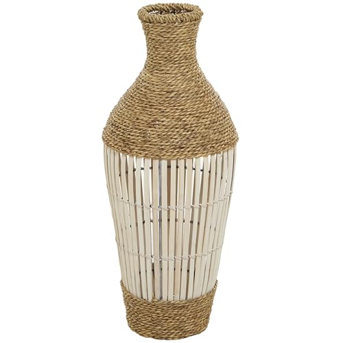 Deco 79 Seagrass Handmade Decorative Vase Wrapped Tall Floor Centerpiece Vase with Open Framed Cream Bamboo Center, Vase for Home Decoration 10" x 10" x 25", Brown - size: 10" x 10" x 25"