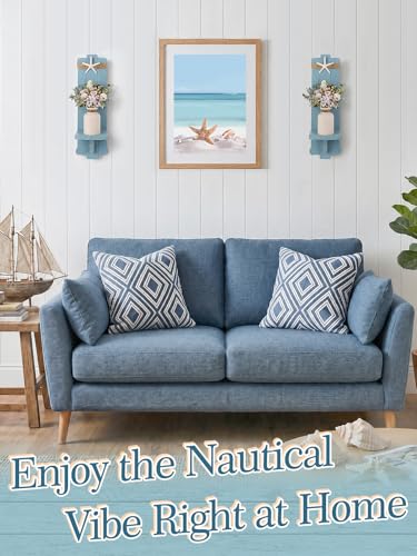 Alphatool Handmade Wooden Candle Sconces Set of 2 Farmhouse Wall Decor - color: Blue