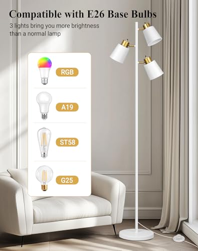 Tree Floor Lamps for Living Room, 67" Modern Standing Lamp with 3 Lights - color: White Gold