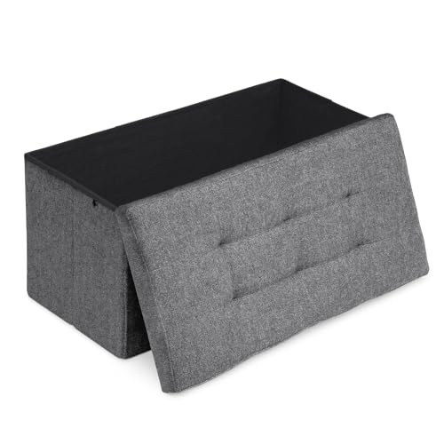 Athena Collection 30" Storage Ottoman Bench Folding Bench with 90L Hidden Storage, Large End of Bed Bench Linen Foot Rest Stool Chest with Flipping Lid for Living Room, Bedroom, Entryway, Dark Gray - color: Dark Gray, style: 30" Linen