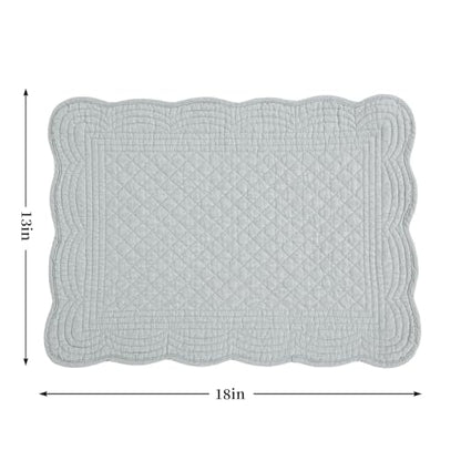 HOMBYS Quilted Placemats Set of 6 Washable-13x18 inches Rectangular Placemats for Kitchen Table-100% Cotton Fabric Rectangular Table Mats, (Light Grey) - color: Light Grey