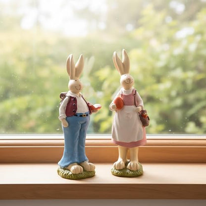 Easter Bunny Figurines Set of 2, Resin Rabbit Couple, 6.1 Inch - size: 6.1 inch