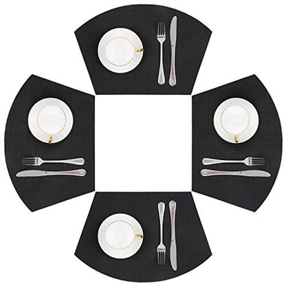 SHACOS Small Round Table Placemats Wedge Placemat Set of 4 Non Slip Heat Resistant Woven Vinyl Table Mats Wipe Clean Indoor Outdoor (4, Black) - color: Black