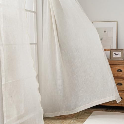 DriftAway Semi Sheer Scalloped Edge Linen Coastal Beach Window Curtains for Living Room Bedroom 2 Panels Rod Pocket Each Size 52 Inch by 72 Inch Taupe - color: Linen Taupe, size: 52"W x 72"L (Pack of 2)