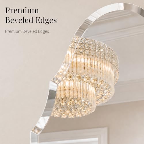 20x36 Inch Scalloped Arch Frameless Beveled Wall Mirror for Vanity - size: 36"L x 20"W