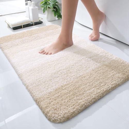 OLANLY Small Bathroom Rugs 24x16, Extra Soft Absorbent Microfiber Bath Rugs - color: Light Beige, size: 24" X 16"