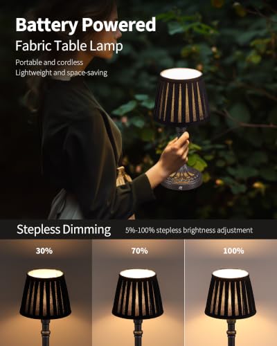 KDG Mottled Silver Cordless Table Lamps Set of 2, Black Fabric Shade Light - color: Mottled Silver + Black Lampshde (2 Pack)