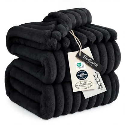 Bedsure Soft Full Size Fleece Blankets for Bed Black 84"x90" - color: Black, size: Full