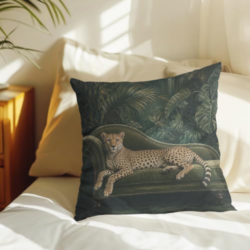 Leopard on Green Velvet Sofa Pillow Cover Tropical Jungle Decor 18x18 - color: Green Velvet Leopard