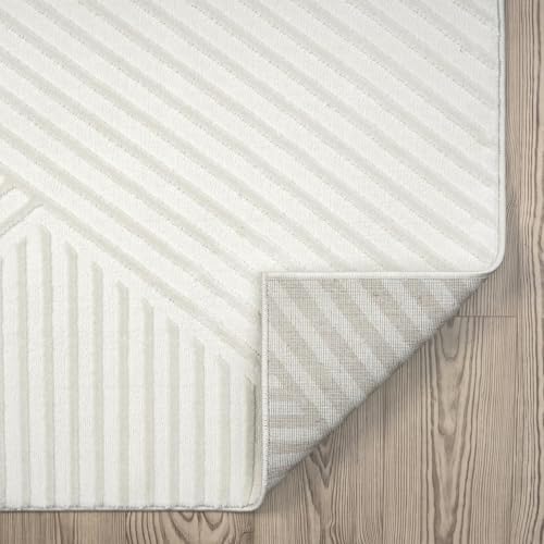 Abani Cream Area Rug for Living Room, Bedroom - Geometric Lines- 4 x 6 -Durable & Easy to Clean - color: Cream, size: 4' x 6' (Rectangular)