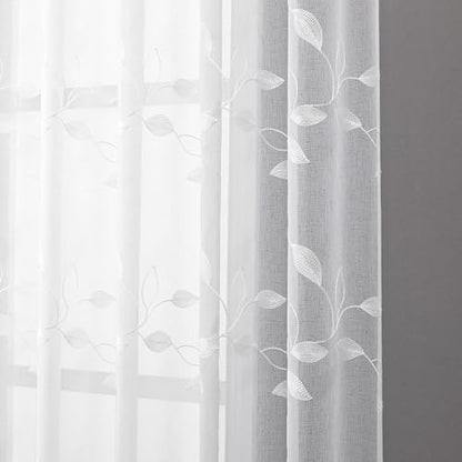 Tollpiz White Leaf Sheer Tier Curtain Kitchen 30 x 36 Inches - color: White, size: 30"W x 36"L (Pack of 2)
